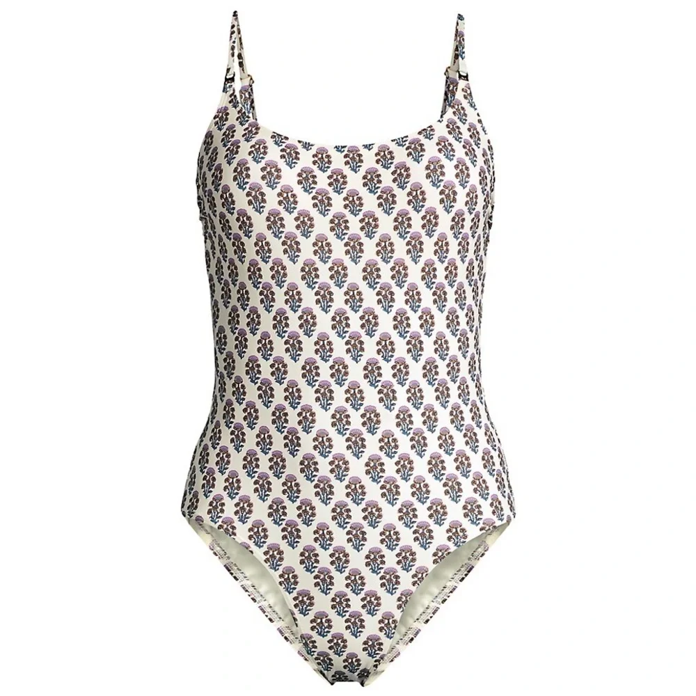 Tory Burch Floral Print One-Piece Swimsuit in Purple Bloom Size M - Picture 13 of 13